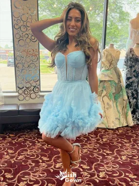 Elegant Blue Spaghetti Straps Sleeveless Sequin Cheap Short Homecoming Dresses, EPT150