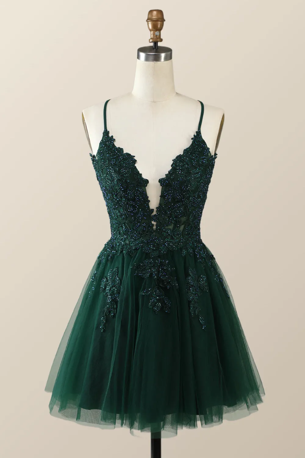 Emerald Green Appliques A-line Short Homecoming Dress