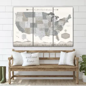 Farmhouse Personalized United States Push Pin Map - 3 Panel