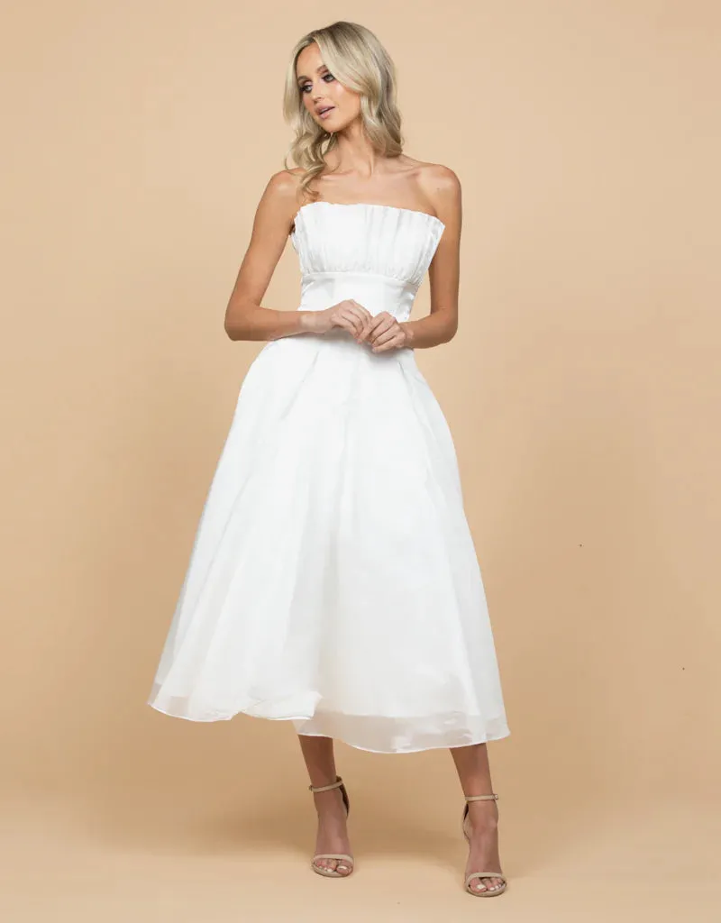 Farra Strapless Ruffle A-line