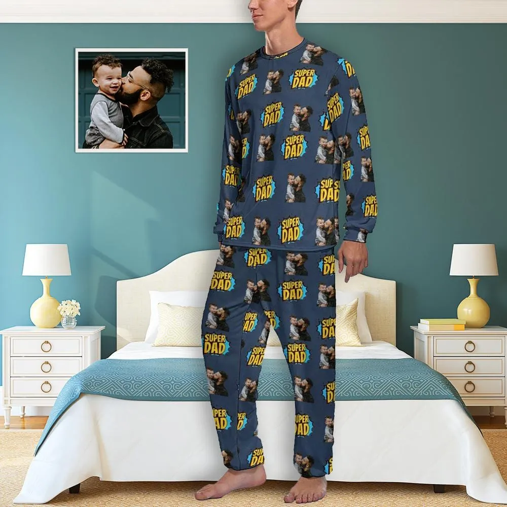 Father's Loungewear Custom Photo Super Dad Men's Pajamas Personalized Photo Pajama Set for Him