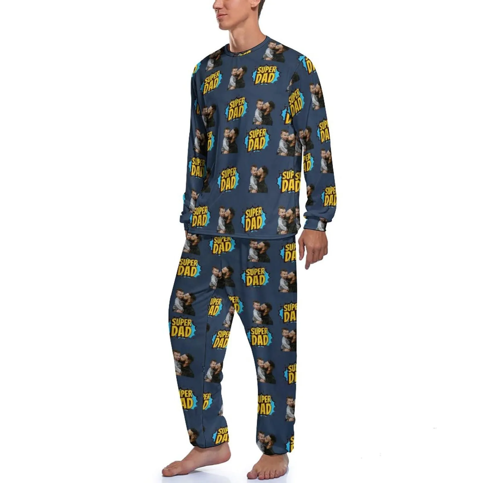 Father's Loungewear Custom Photo Super Dad Men's Pajamas Personalized Photo Pajama Set for Him