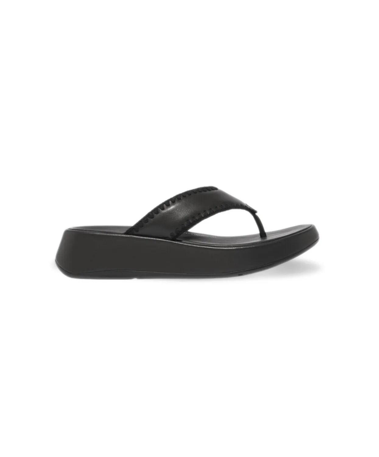 FitFlop F-mode Crochet-Stitch Leather Flatform Toe-Thongs Black