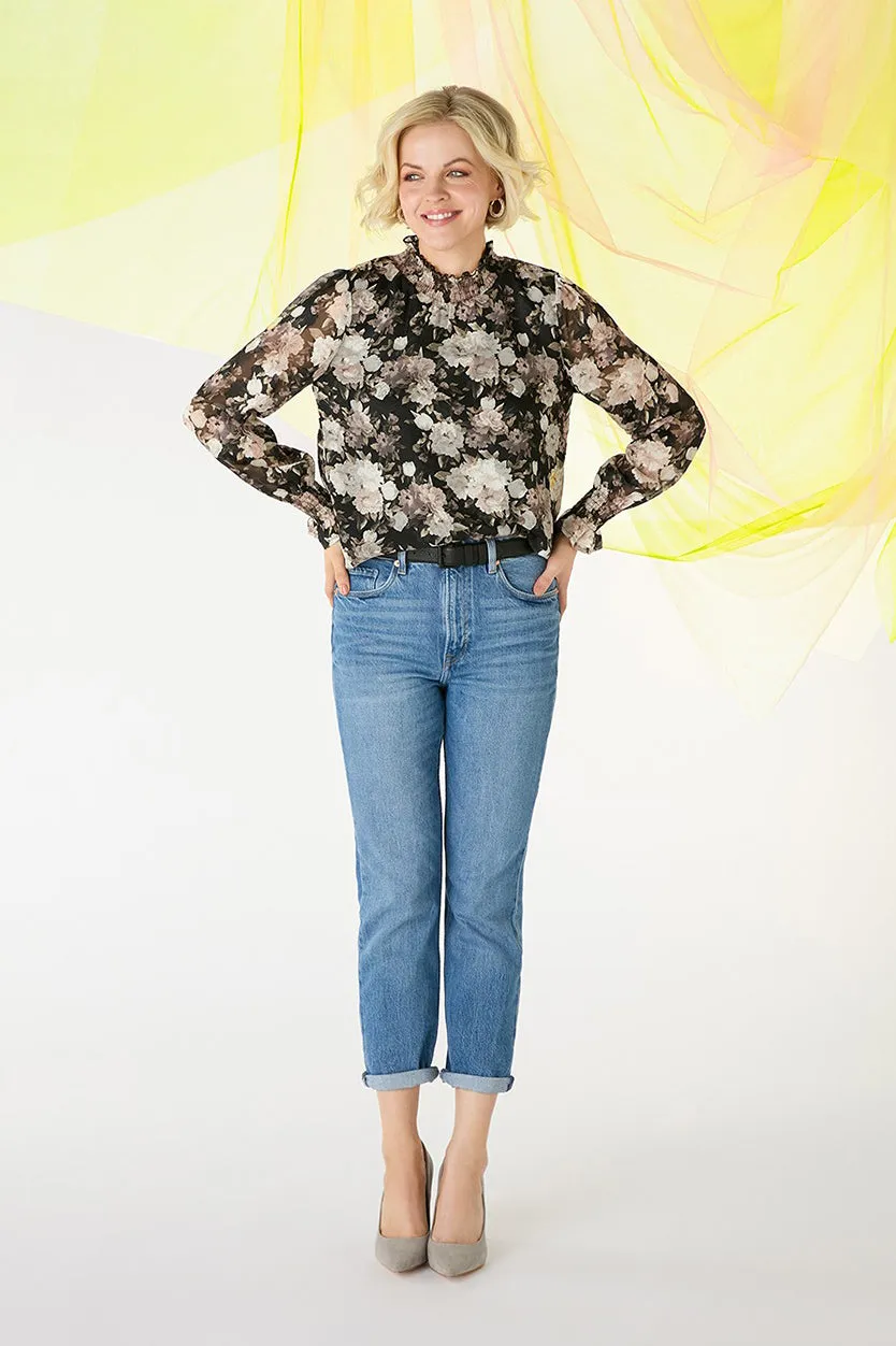 Floral High Shirred Neck Blouse