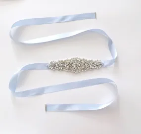 Girls Diamante Sash Belt - Light Blue