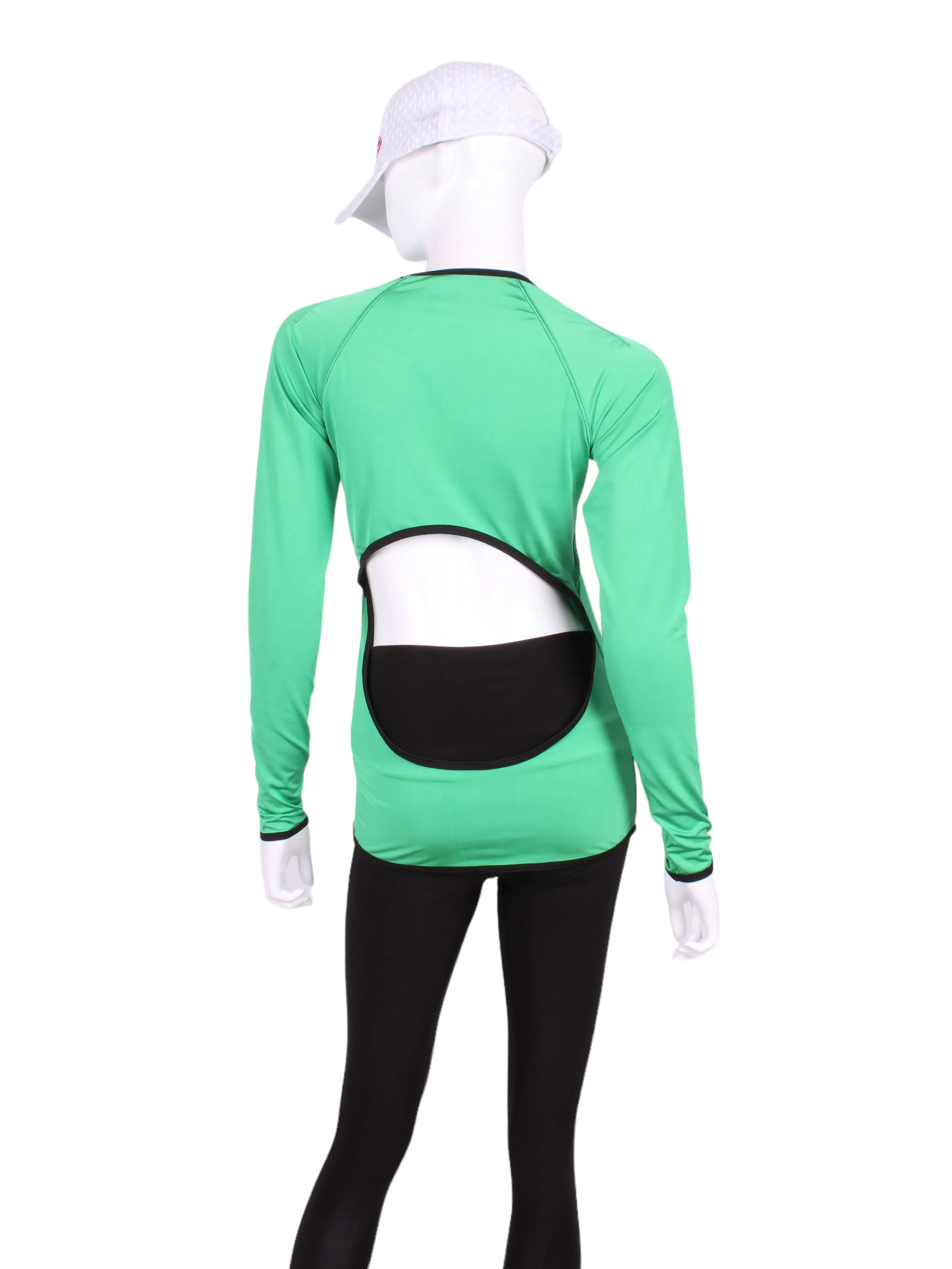 Green Open Back Long Sleeve Crew