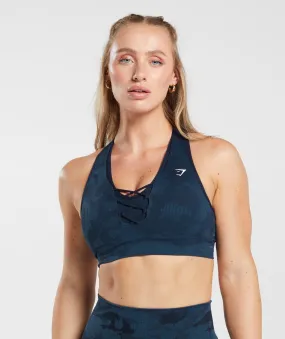 Gymshark Adapt Camo Seamless Ribbed Sports Bra - Midnight Blue/Ash Blue