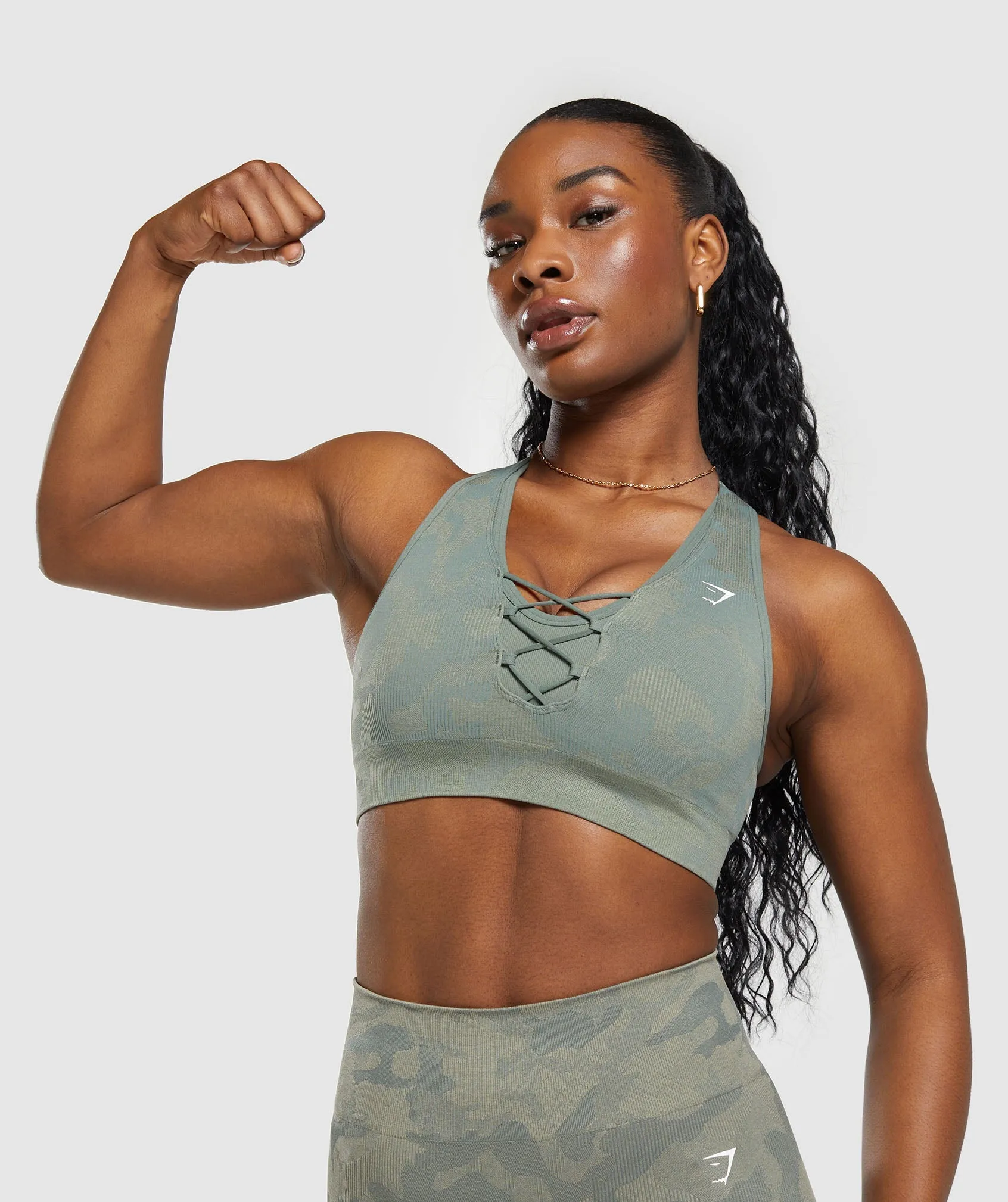 Gymshark Adapt Camo Seamless Sports Bra - Unit Green/Chalk Green