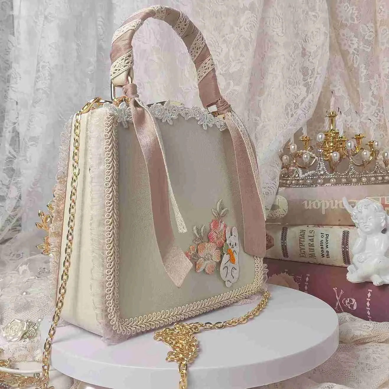 Handmade Coquette Embroidery Hand Bag