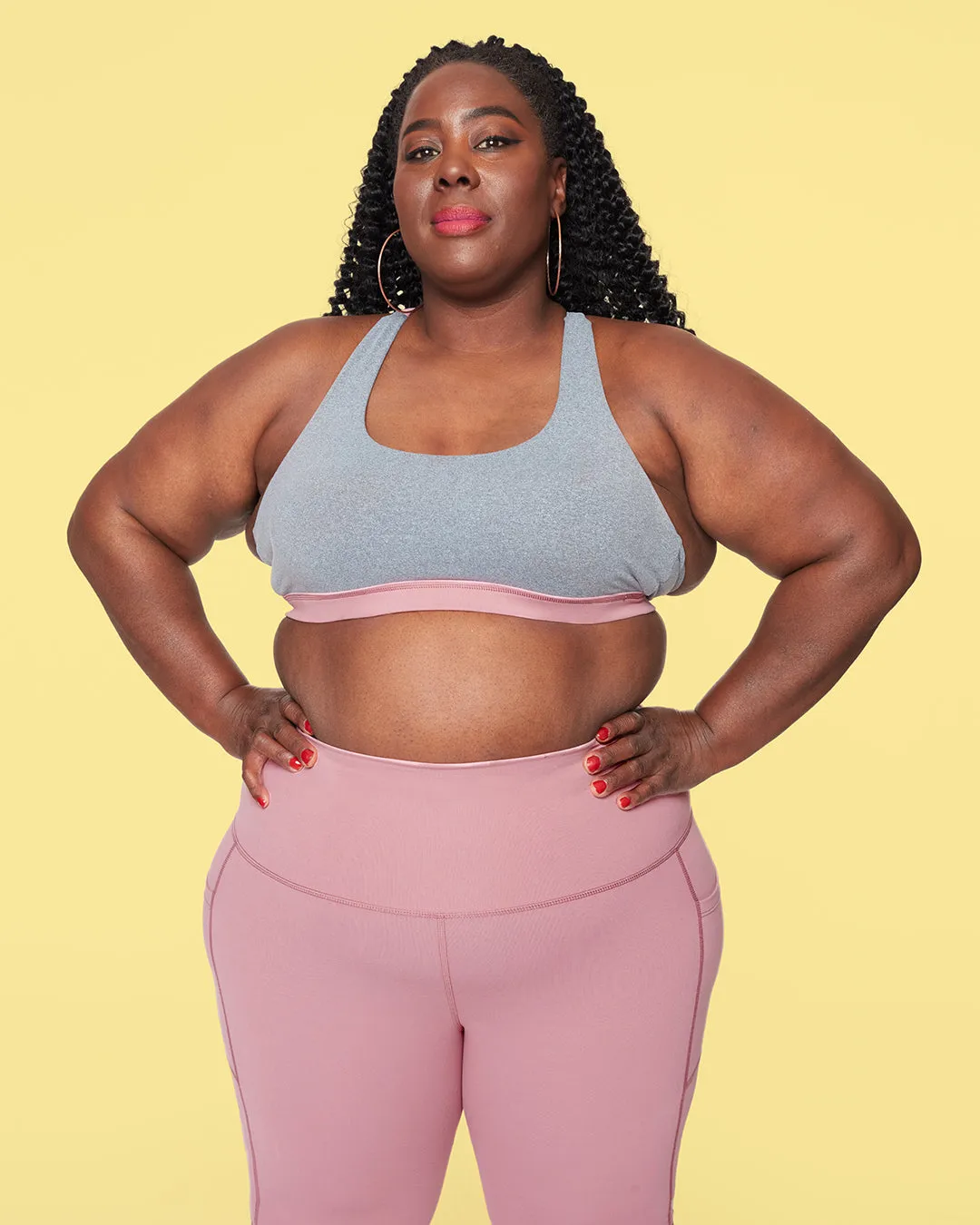 HERO Sports Bra Heathered Grey & Dusty Pink Contrast