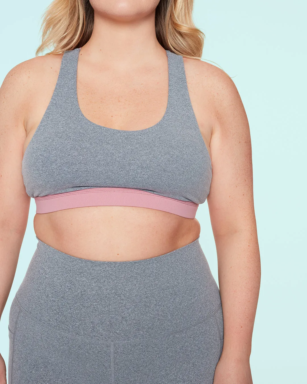 HERO Sports Bra Heathered Grey & Dusty Pink Contrast