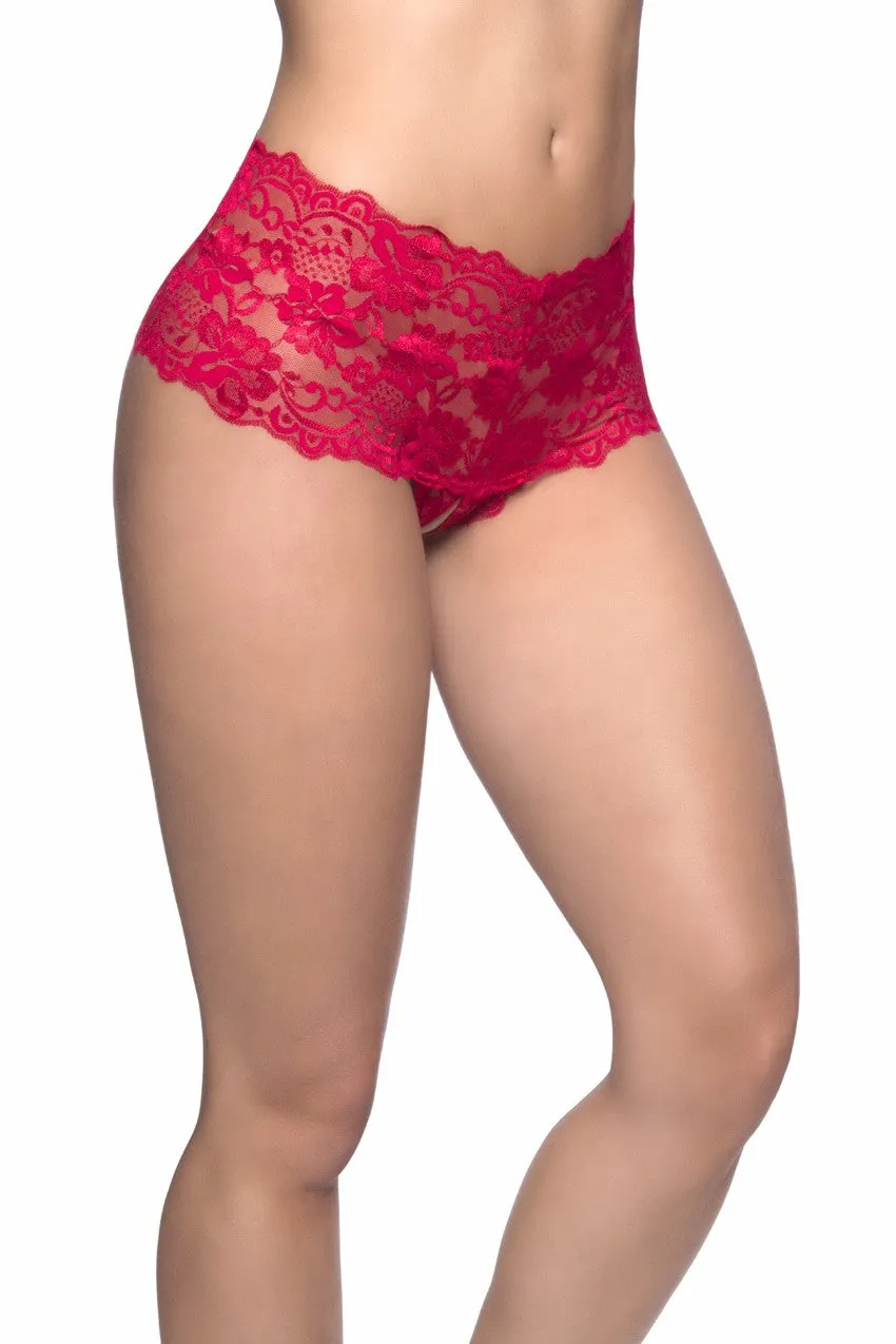 High on Her Hips Crotchless Boyshorts in Red