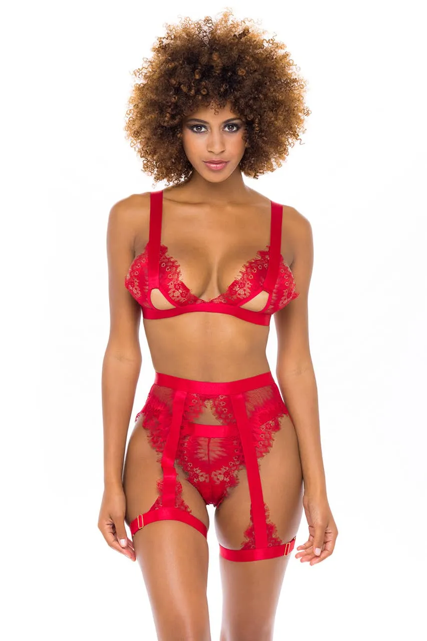 JANET 3PC BRA SET: Red / L/XL