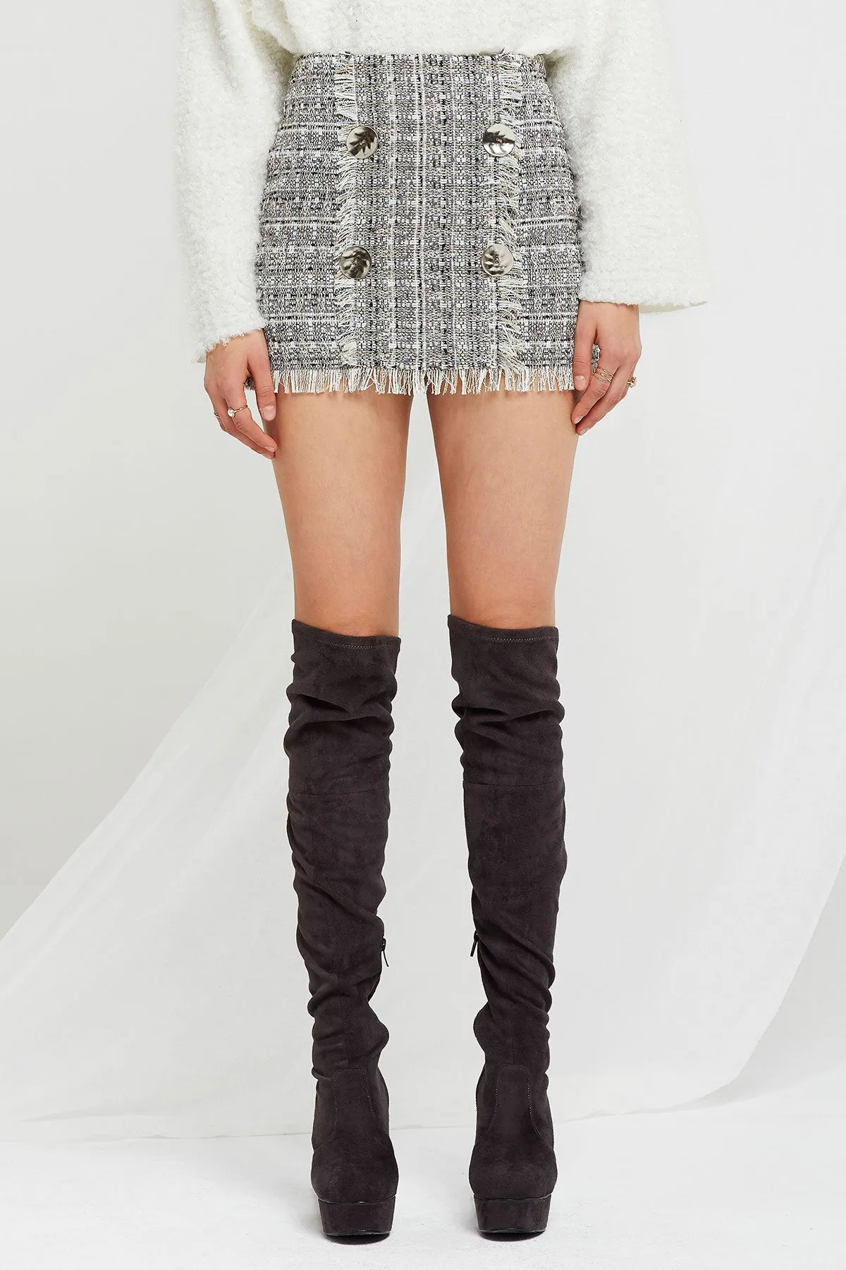 Julia Buttoned Tweed Mini Skirt