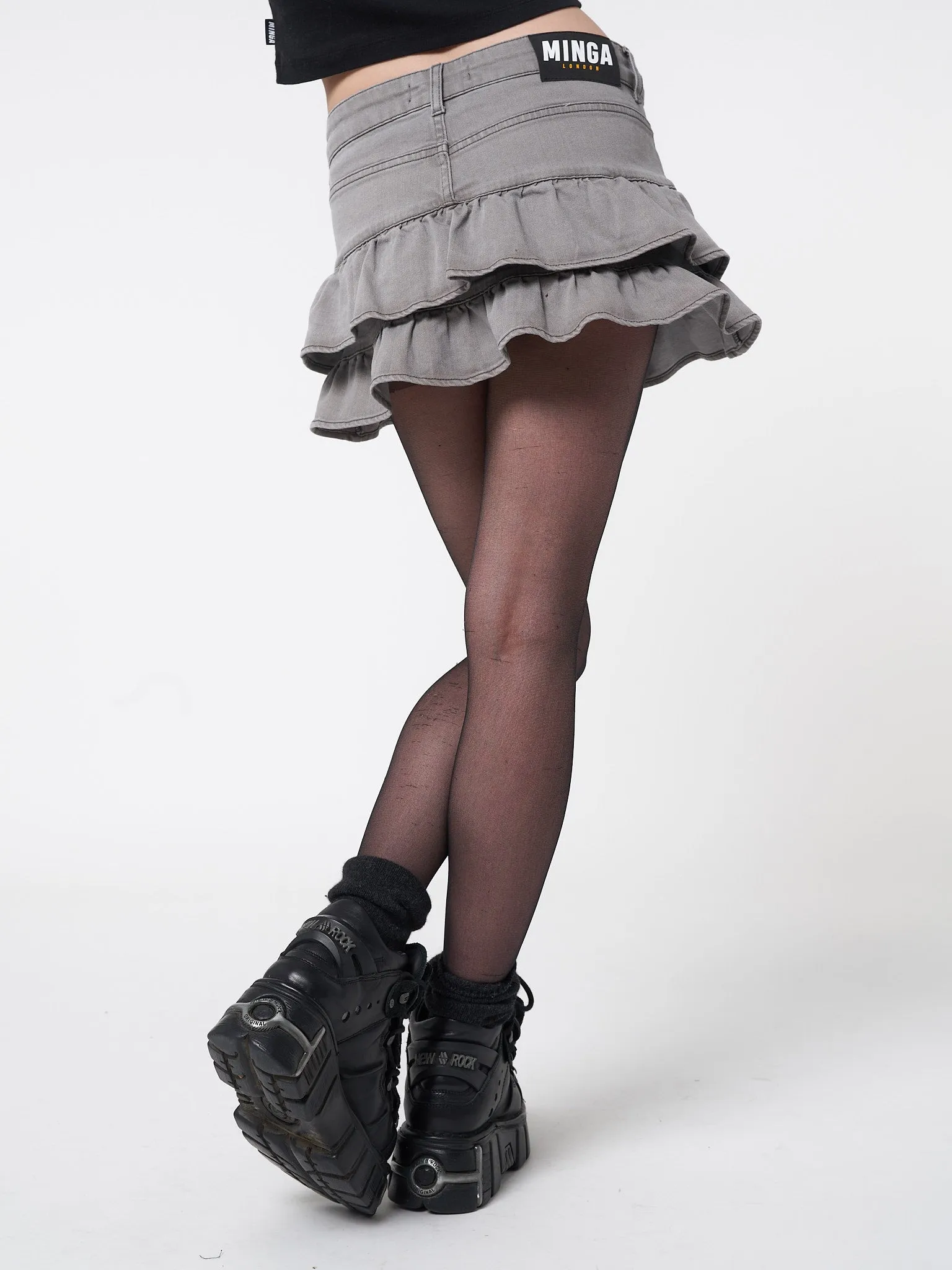 Kat Washed Grey Denim Y2k Mini Skirt