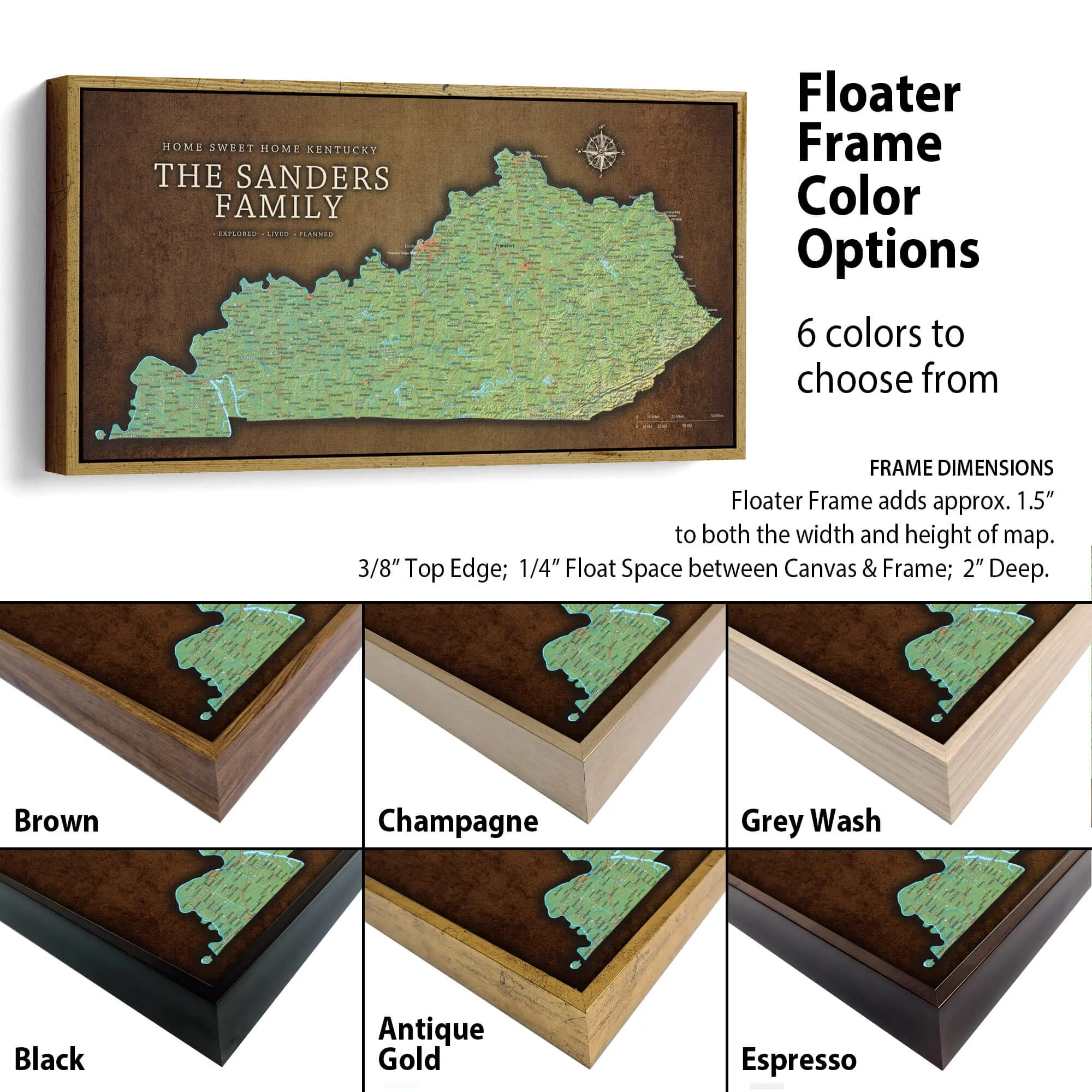 Kentucky Push Pin Terrain Map