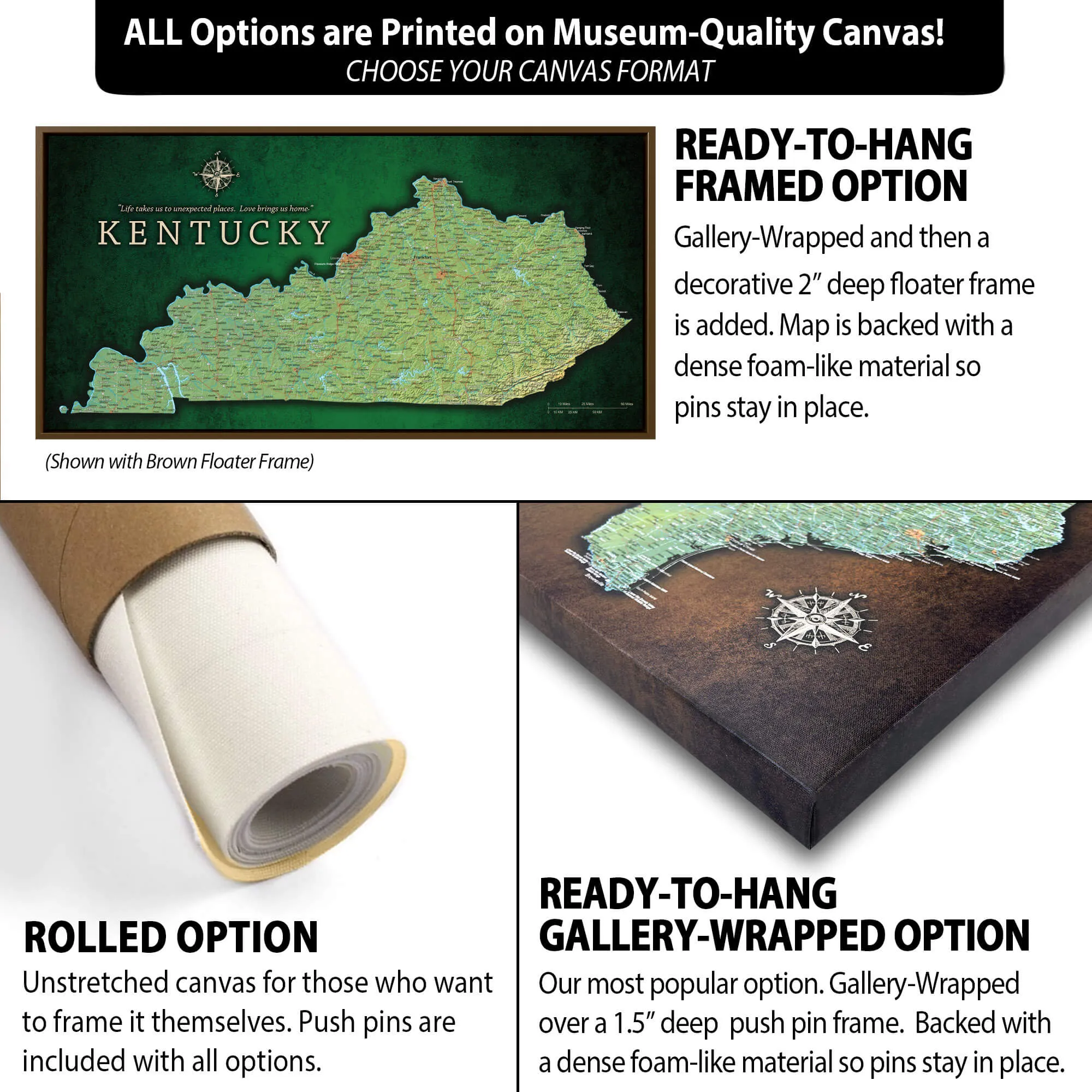 Kentucky Push Pin Terrain Map