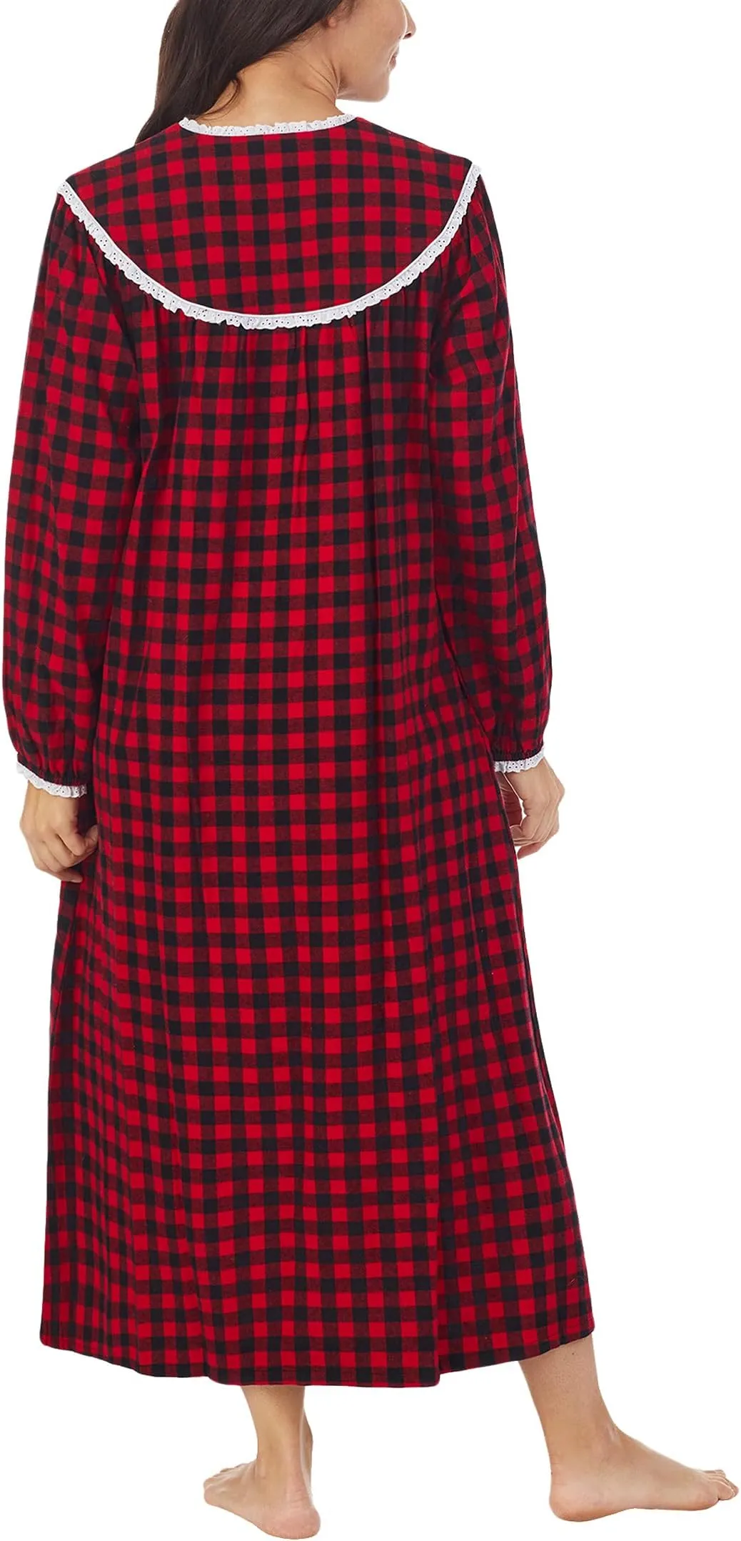 Lanz of Salzburg 50" Classic Open Neck Dress color Black/Red Buffalo Check