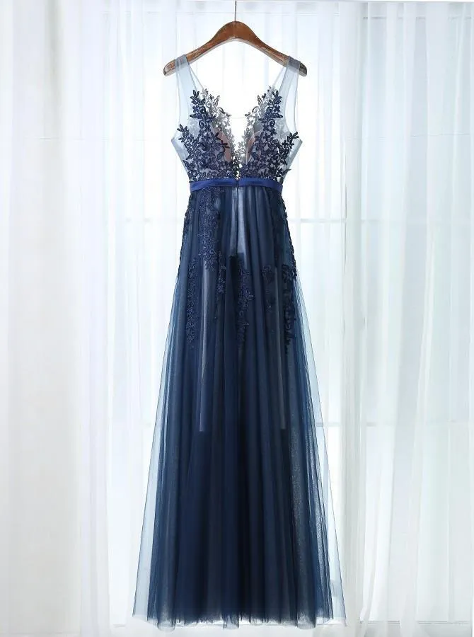 Long Prom Dress Lace Cheap Tulle Prom Dress #ER041