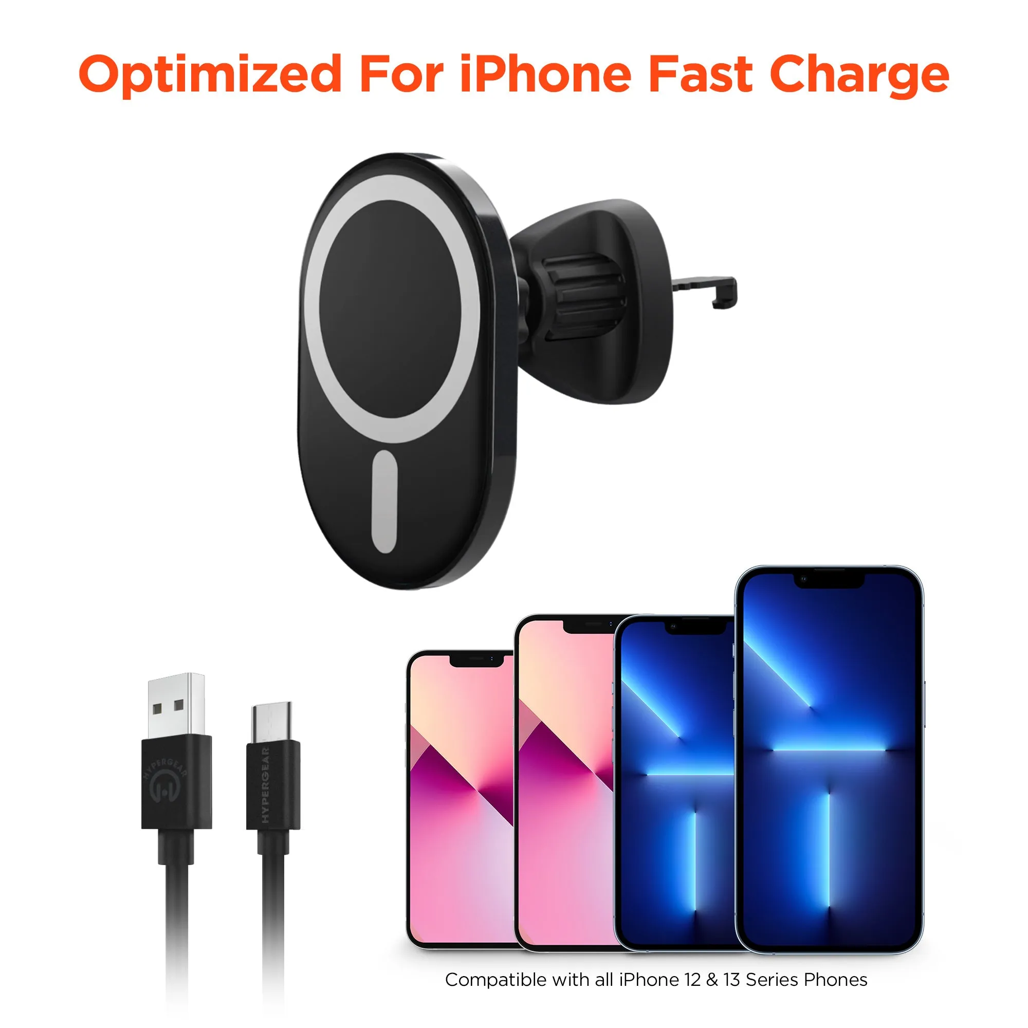 MagVent Magnetic Wireless Fast Charging Mount for iPhone 15, 14, 13 Series | Vent | Black