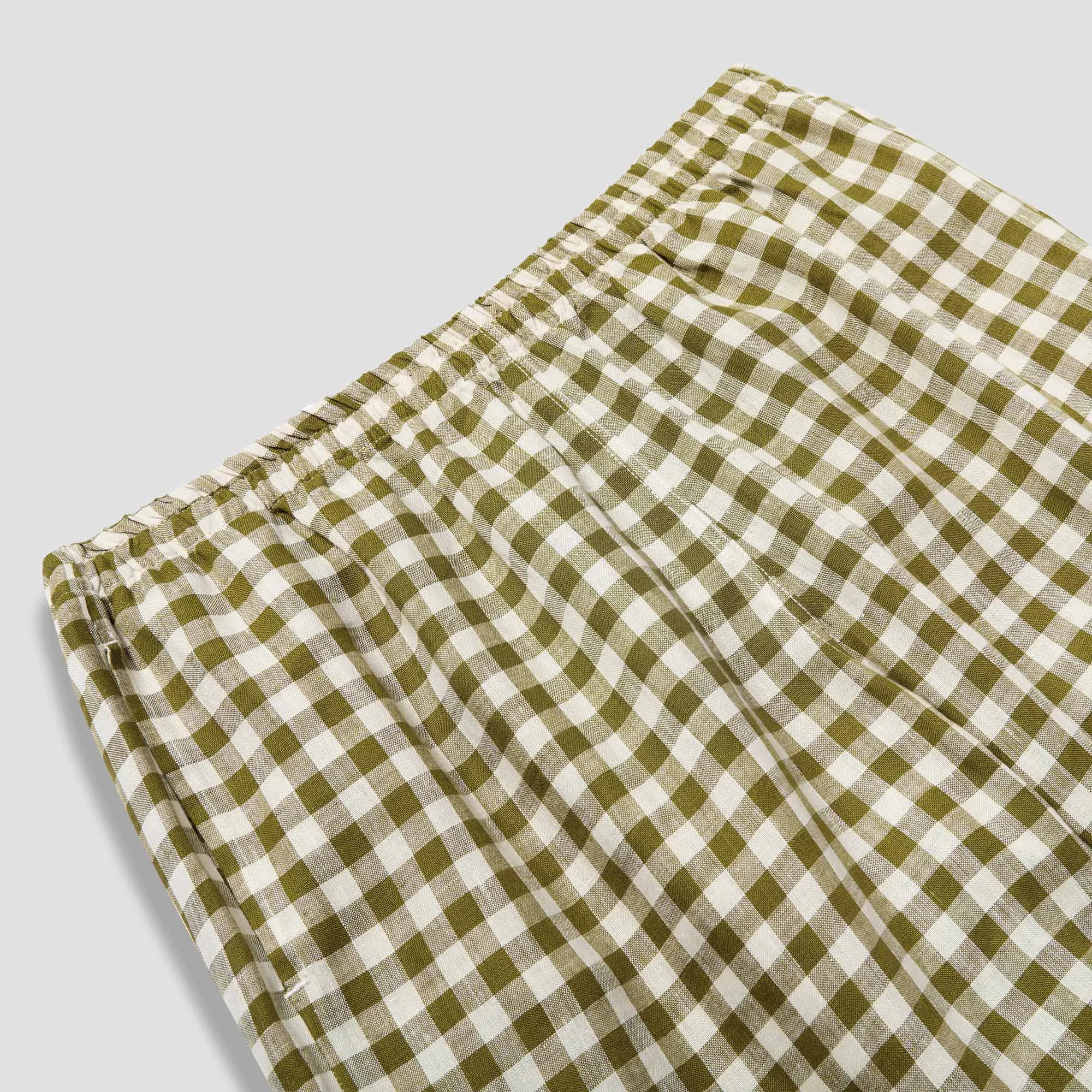 Men's Botanical Green Gingham Linen Pyjama Trousers