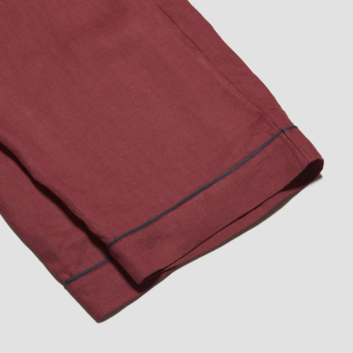 Men's Cherry Plain Linen Pyjama Trouser Set