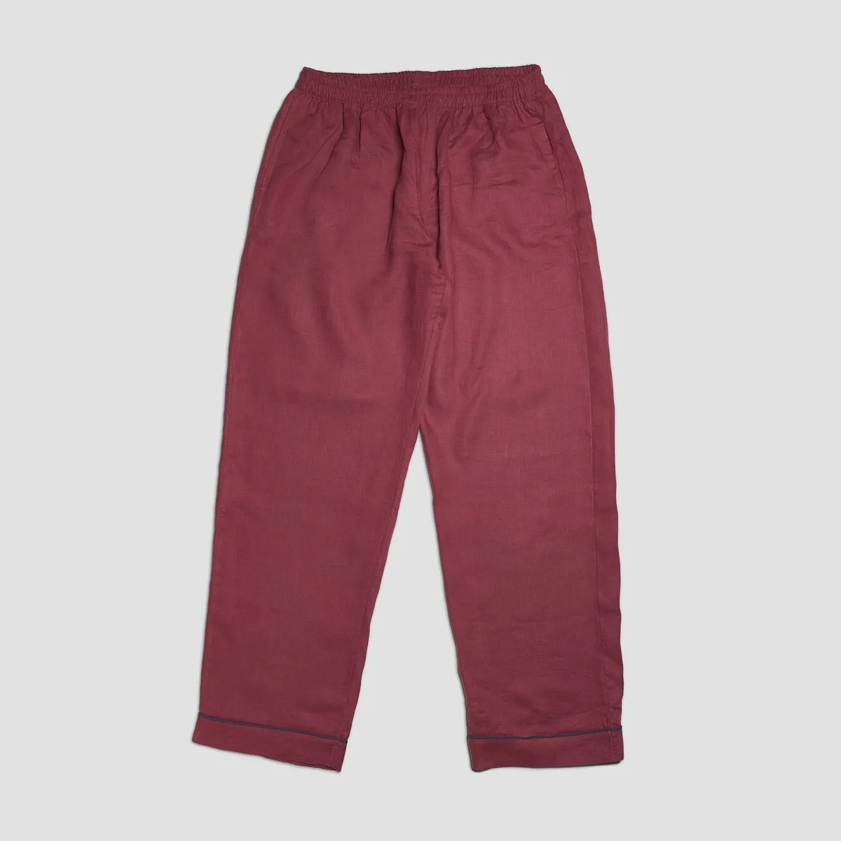 Men's Cherry Plain Linen Pyjama Trouser Set