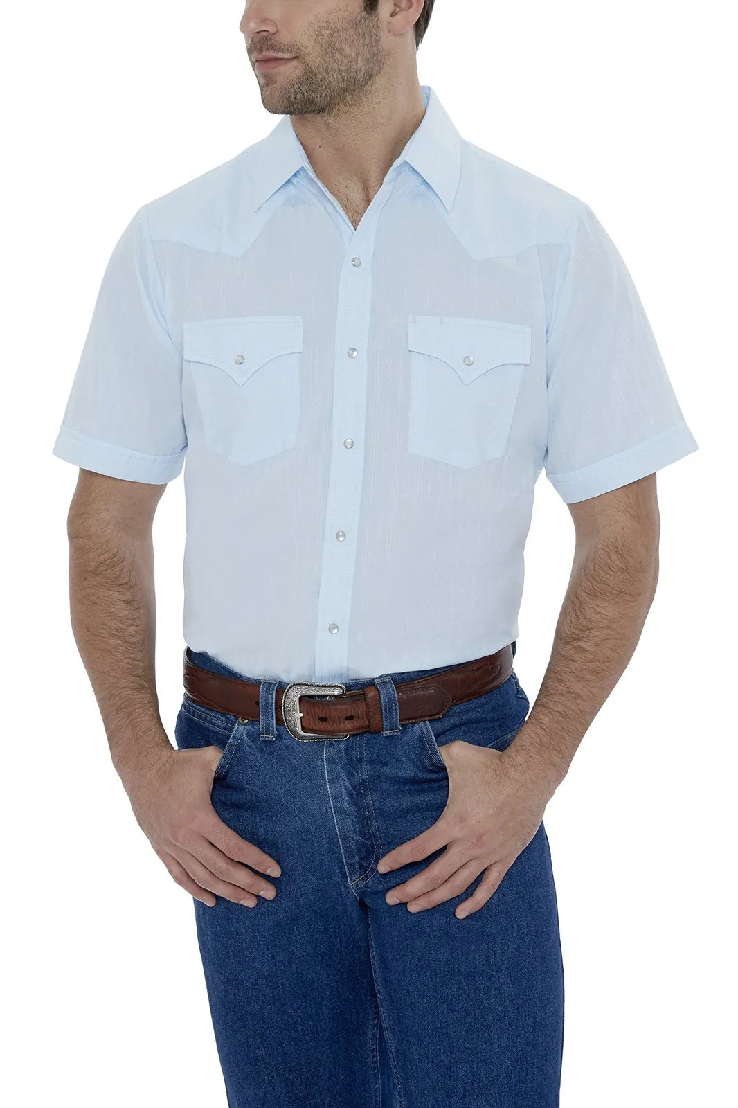 Men's Ely Cattleman Short Sleeve Solid Tone on Tone Western Snap Shirt