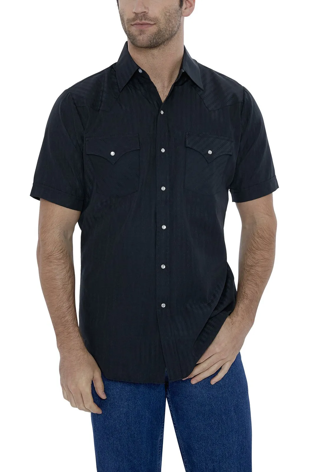 Men's Ely Cattleman Short Sleeve Solid Tone on Tone Western Snap Shirt