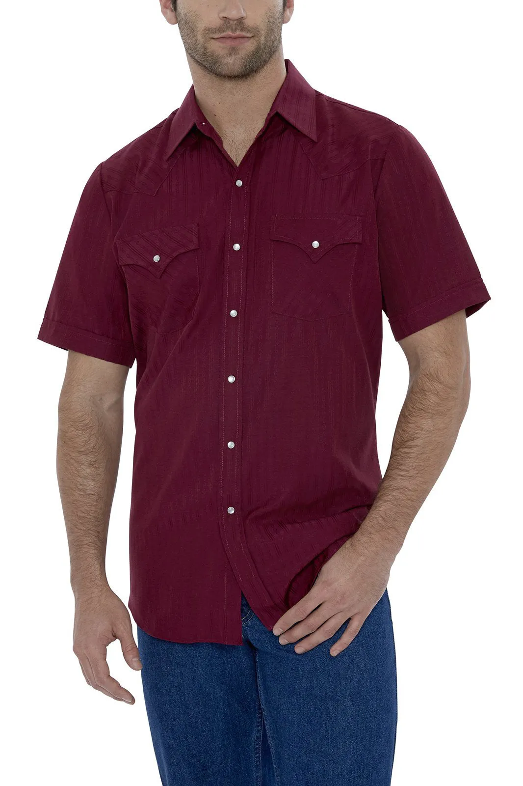 Men's Ely Cattleman Short Sleeve Solid Tone on Tone Western Snap Shirt