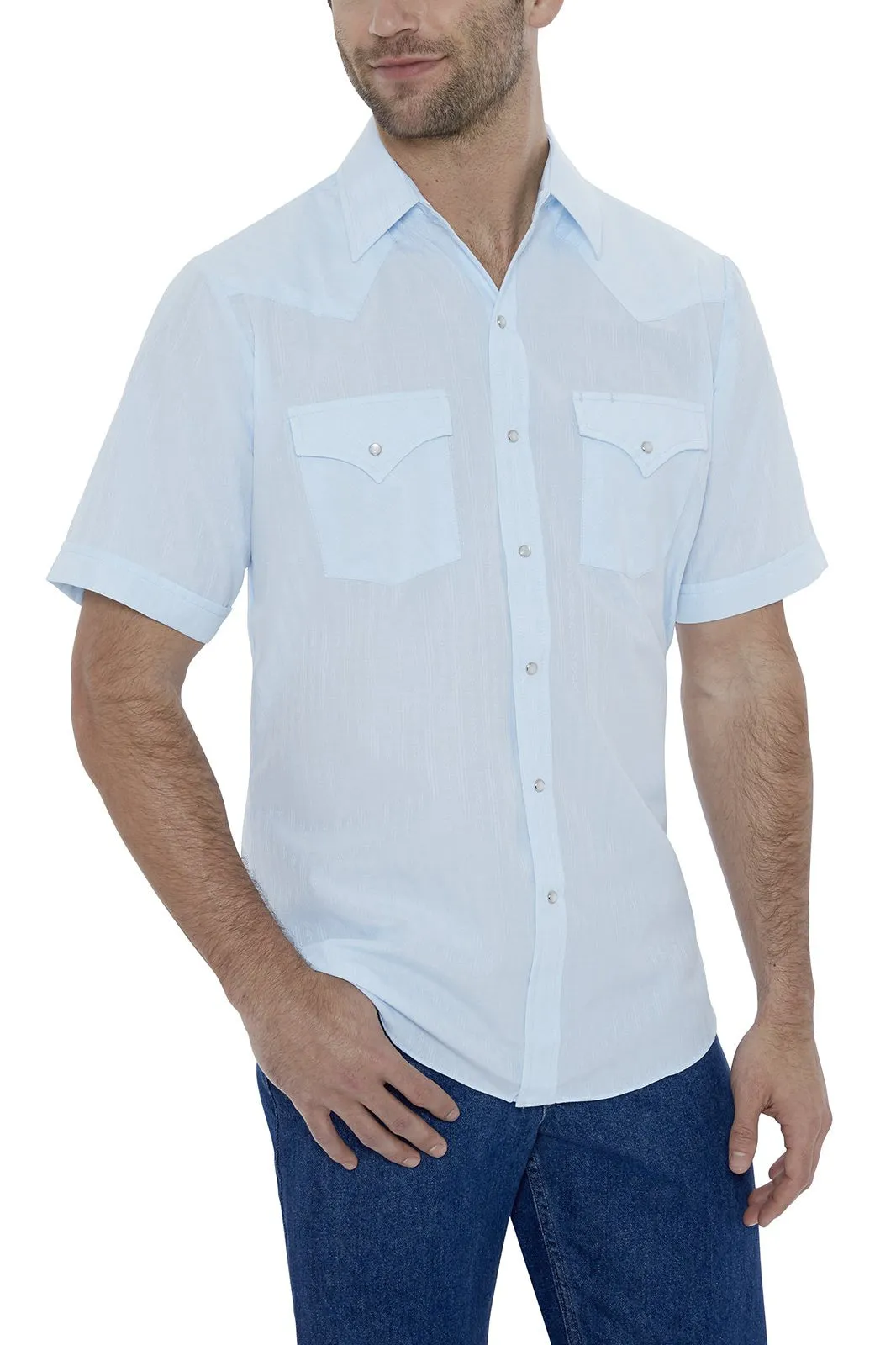 Men's Ely Cattleman Short Sleeve Solid Tone on Tone Western Snap Shirt