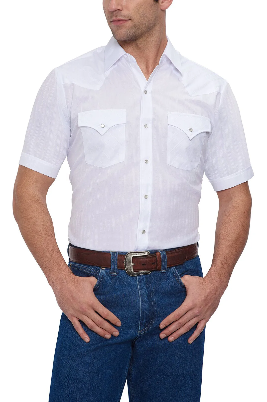 Men's Ely Cattleman Short Sleeve Solid Tone on Tone Western Snap Shirt