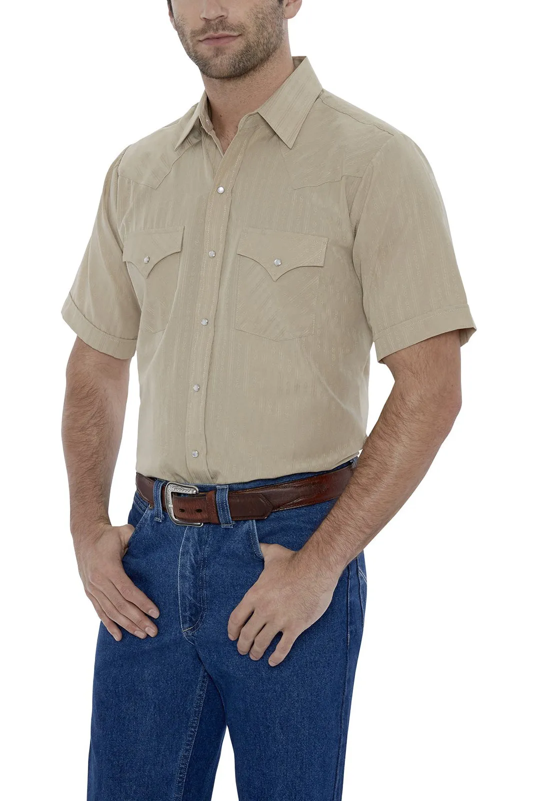 Men's Ely Cattleman Short Sleeve Solid Tone on Tone Western Snap Shirt