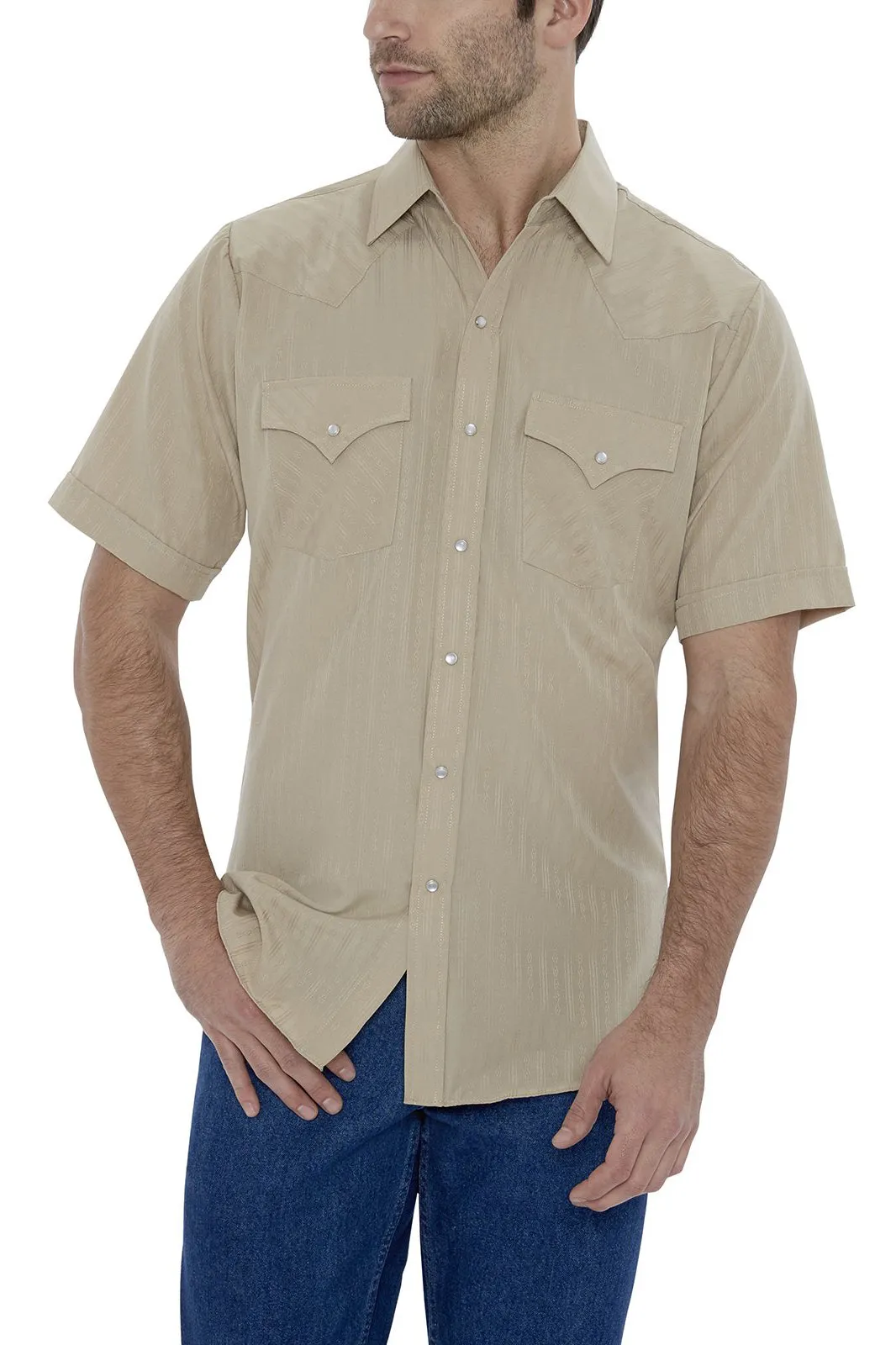 Men's Ely Cattleman Short Sleeve Solid Tone on Tone Western Snap Shirt