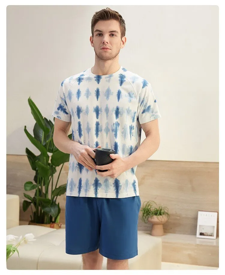 Men's Pure Cotton Short Sleeved Casual Sleepwear Set