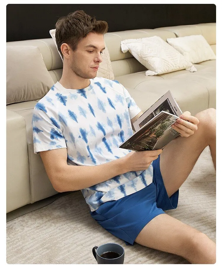 Men's Pure Cotton Short Sleeved Casual Sleepwear Set