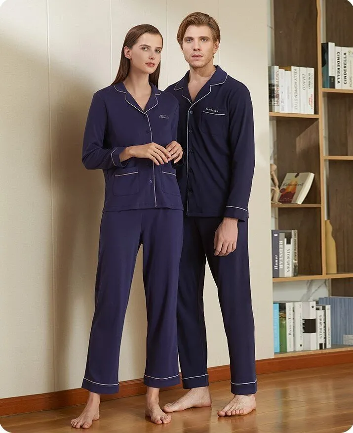 Men/Women/Couple Cotton Modal Lapel Long Sleeved Winter Sleepwear Homewear Set