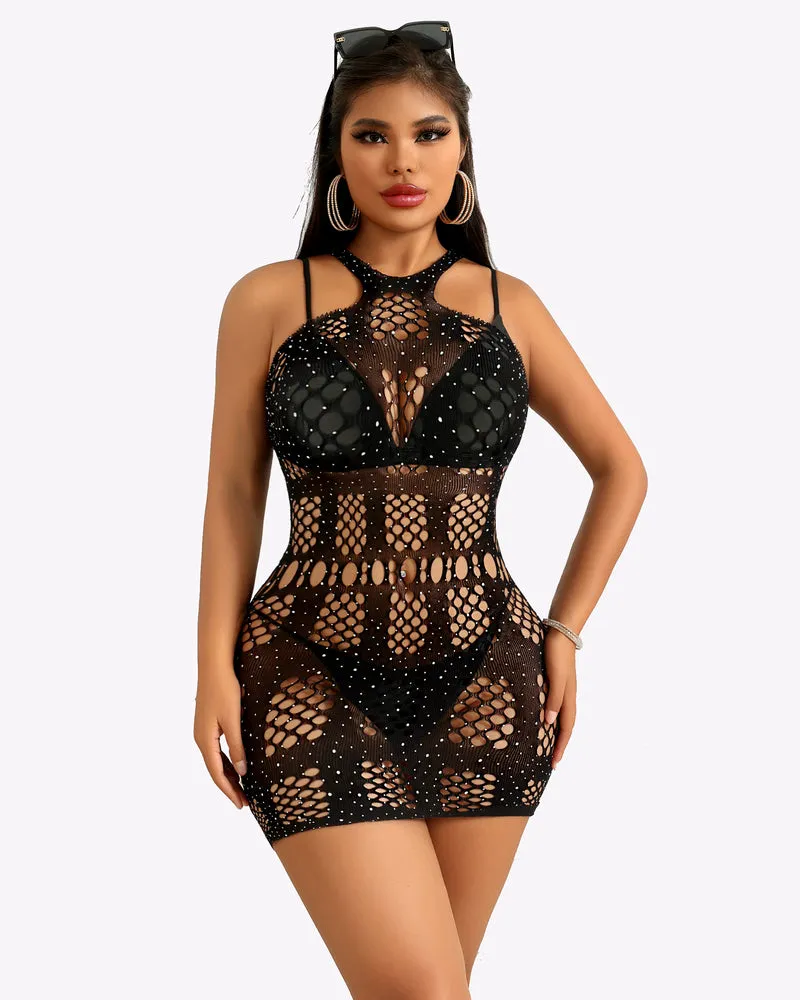 Mesh Fishnets Bodycon Dresses Hollow Out Stripper Outfit