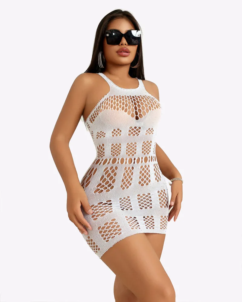 Mesh Fishnets Bodycon Dresses Hollow Out Stripper Outfit