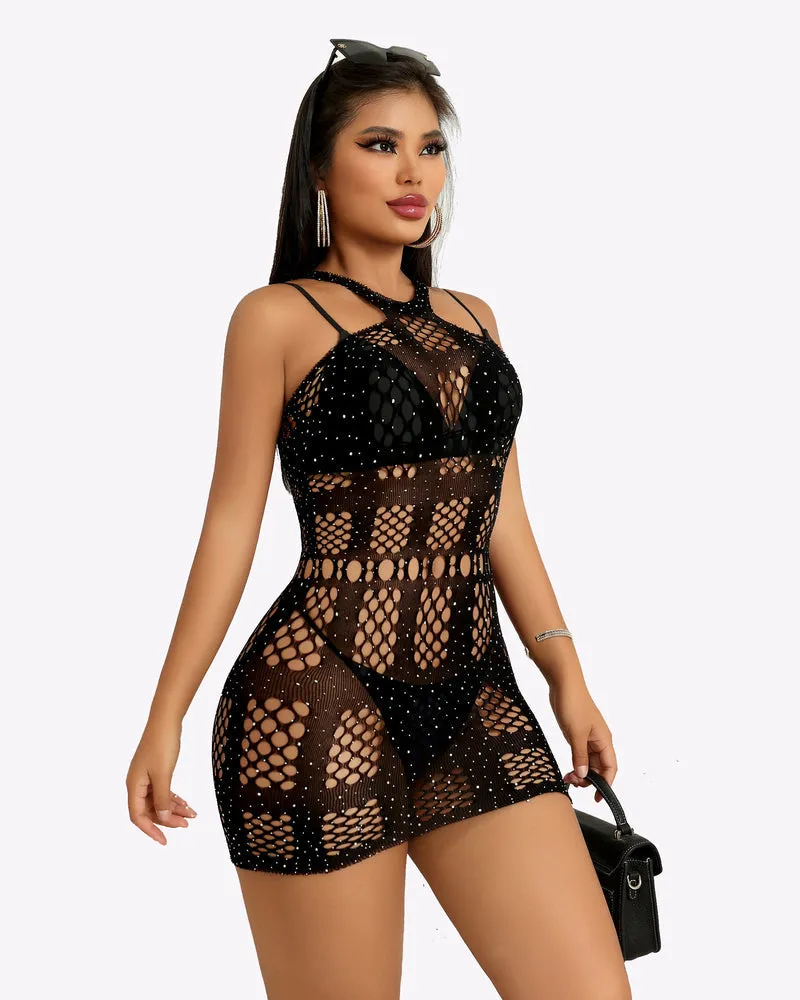 Mesh Fishnets Bodycon Dresses Hollow Out Stripper Outfit