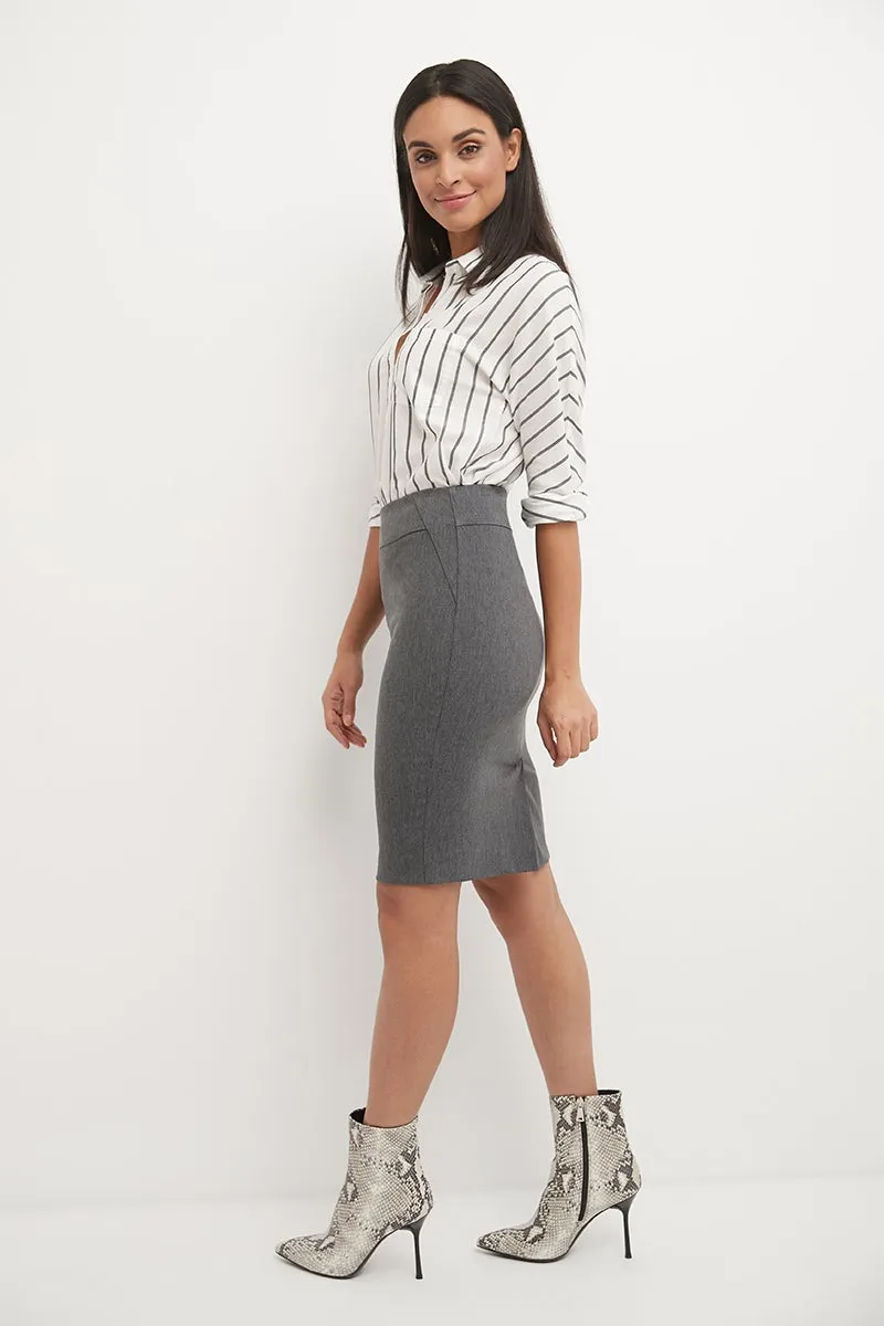 Midi Pencil Skirt with Pull-on Style Design