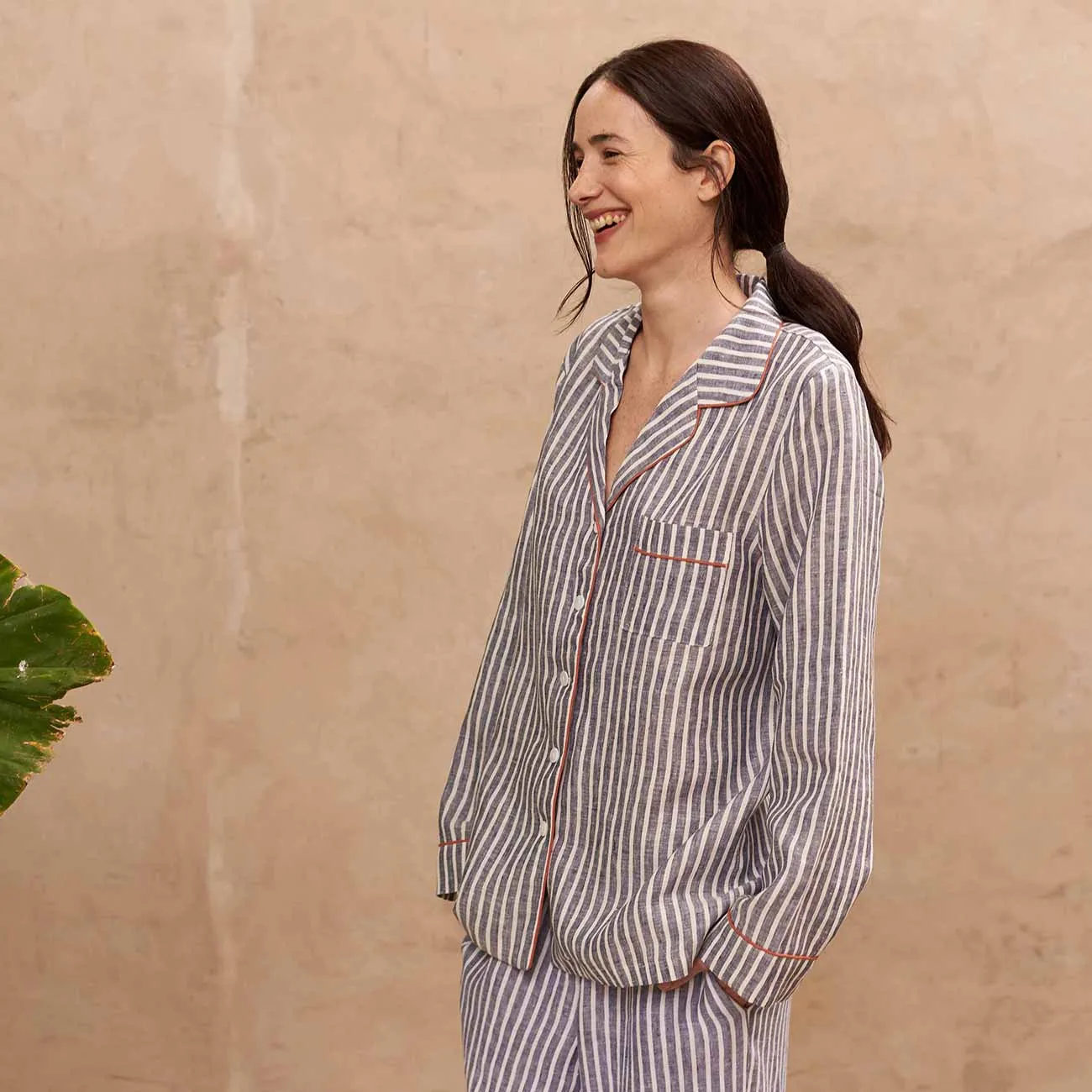 Midnight Stripe Linen Pyjama Shirt (Top Only)