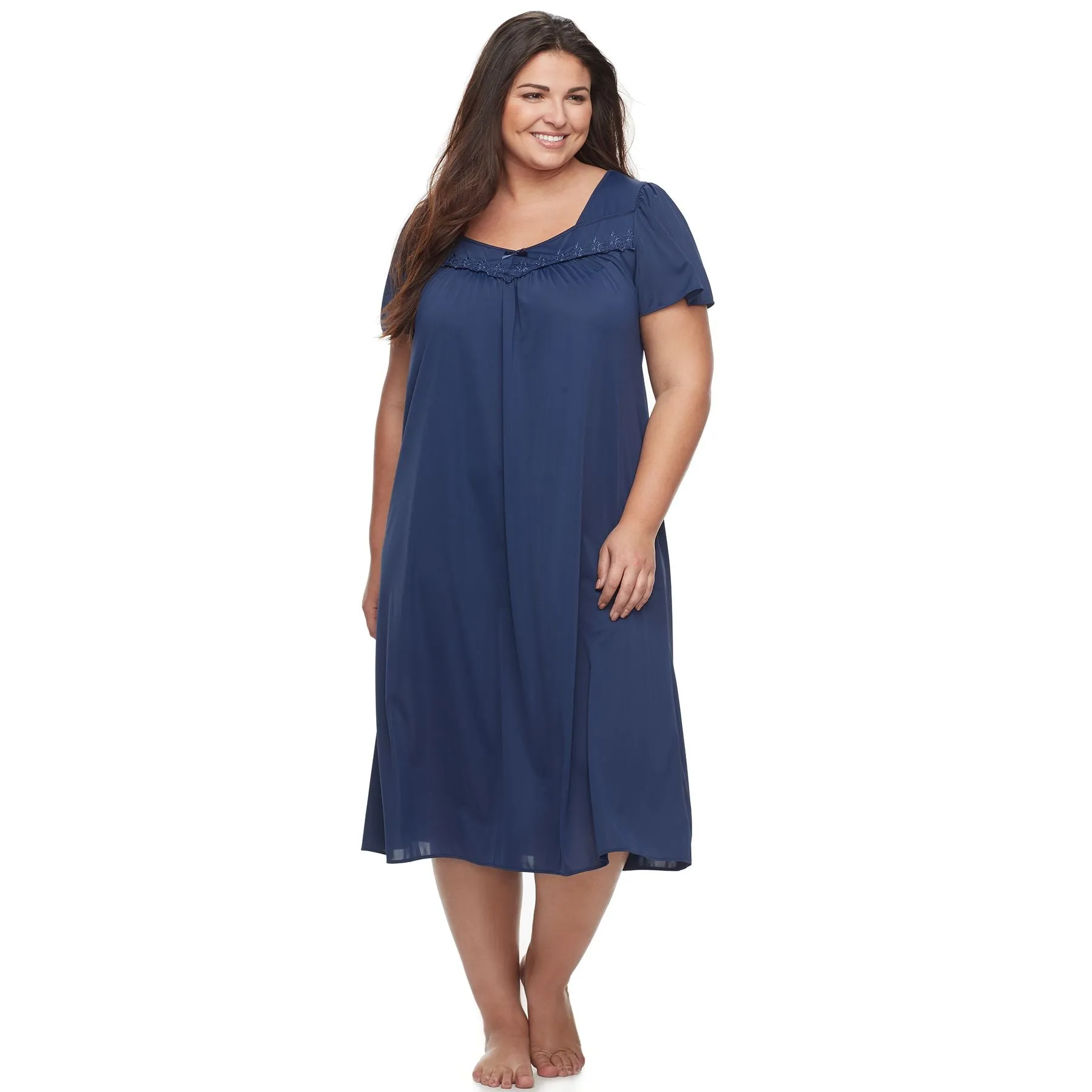 Miss Elaine Essentials Plus Size Long Knit Nightgown Miss Elaine Essentials dark blue