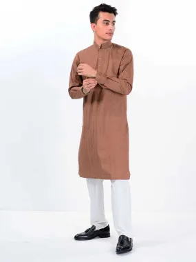 Nabeel & Aqeel Kurta Slim Chikankari Brown Men NKUR0084