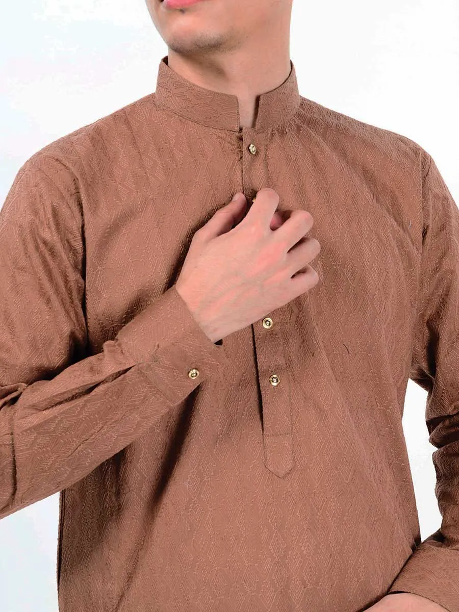 Nabeel & Aqeel Kurta Slim Chikankari Brown Men NKUR0084