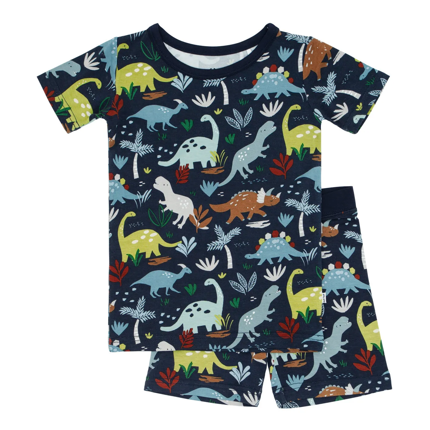 Navy Jurassic Jungle Two-Piece Short Sleeve & Shorts Pajama Set