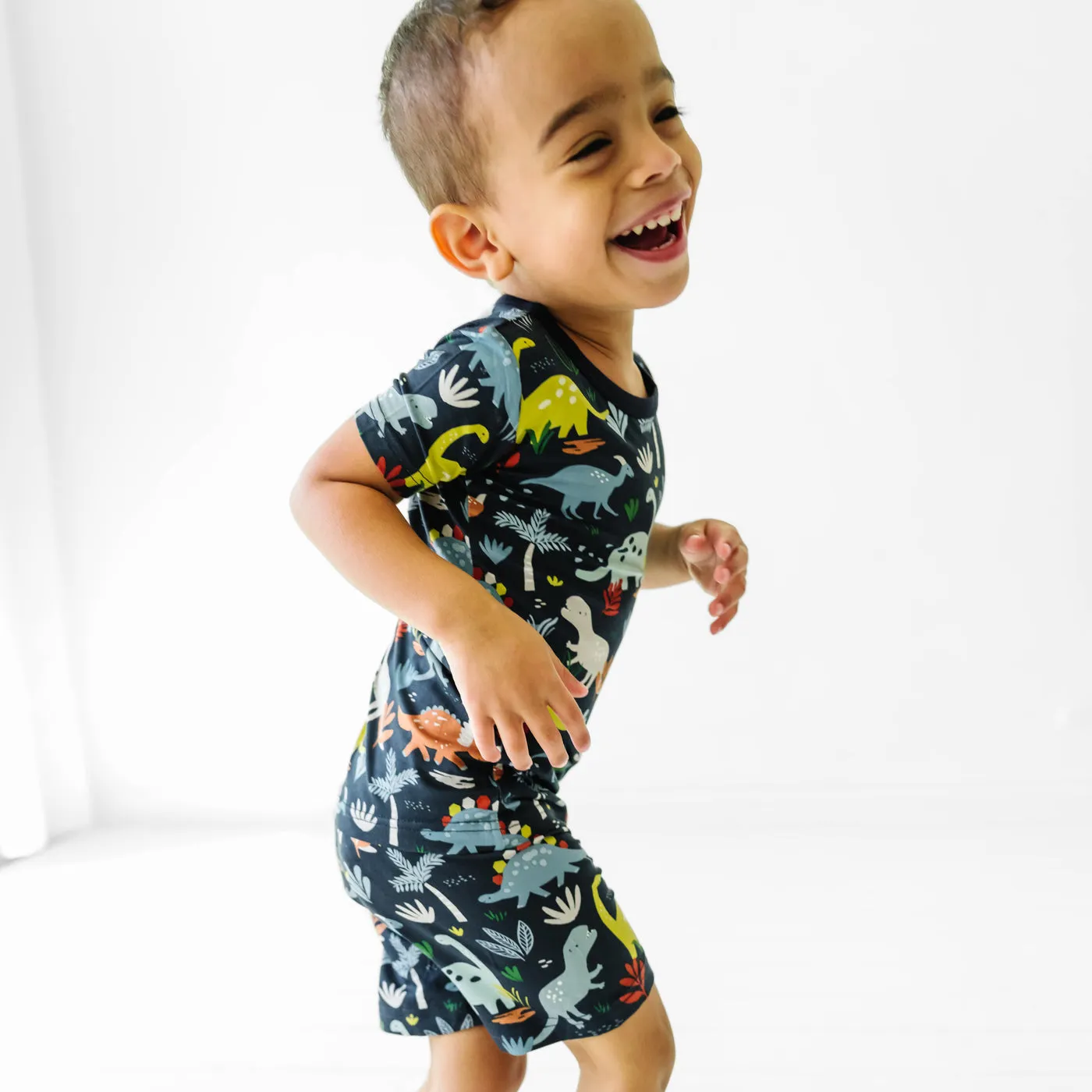 Navy Jurassic Jungle Two-Piece Short Sleeve & Shorts Pajama Set