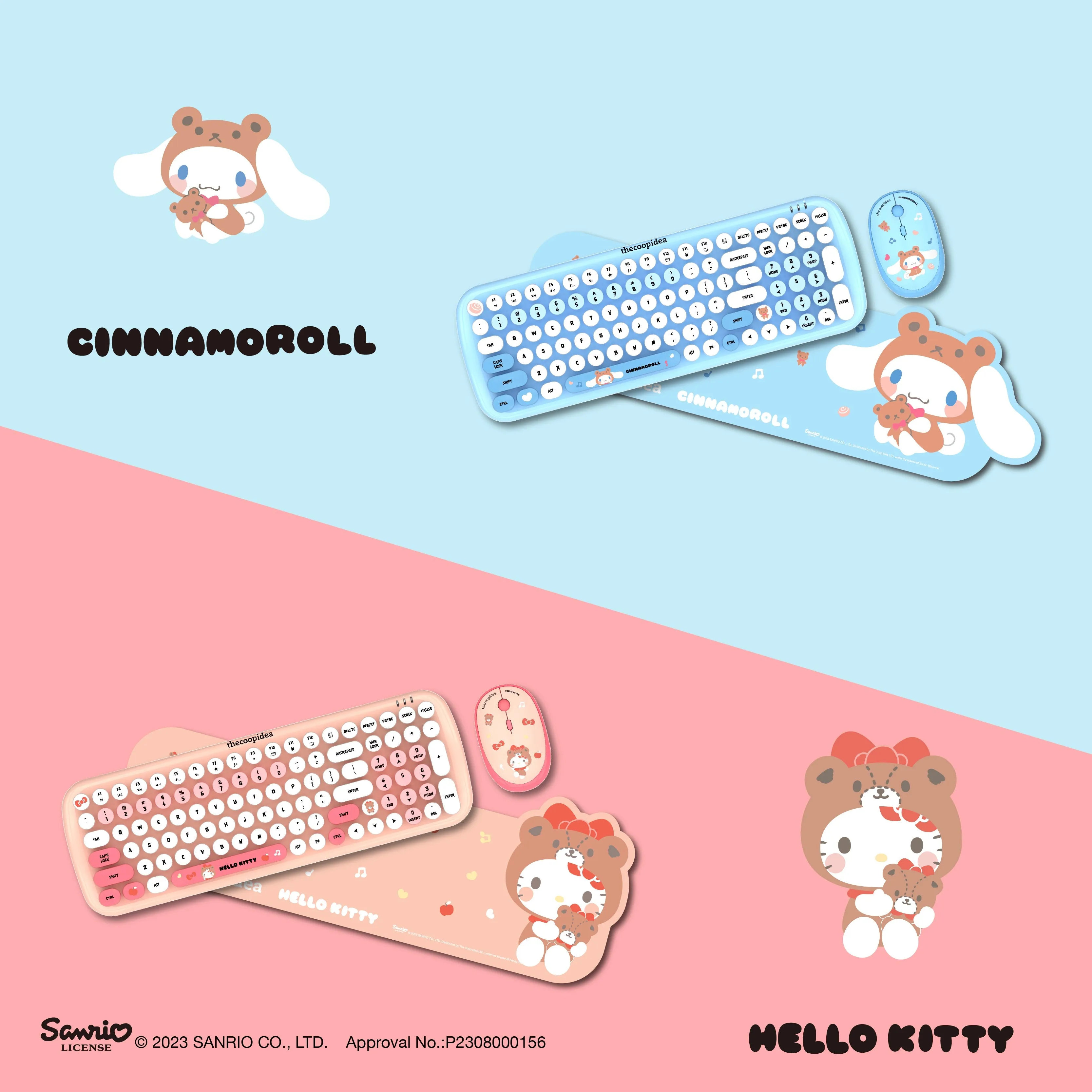 [New Arrival 2023 ] thecoopidea Sanrio TAPPY  Wireless Keyboard & Mouse Set - Little Twin Star /Kuromi /Hello Kitty/Cinnamoroll