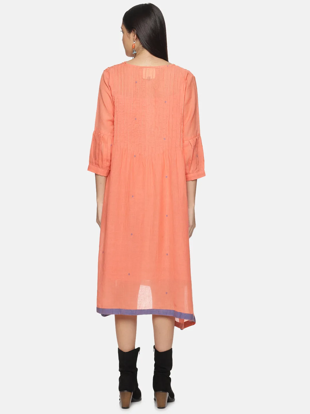 Peach A-line Jamdani Dress