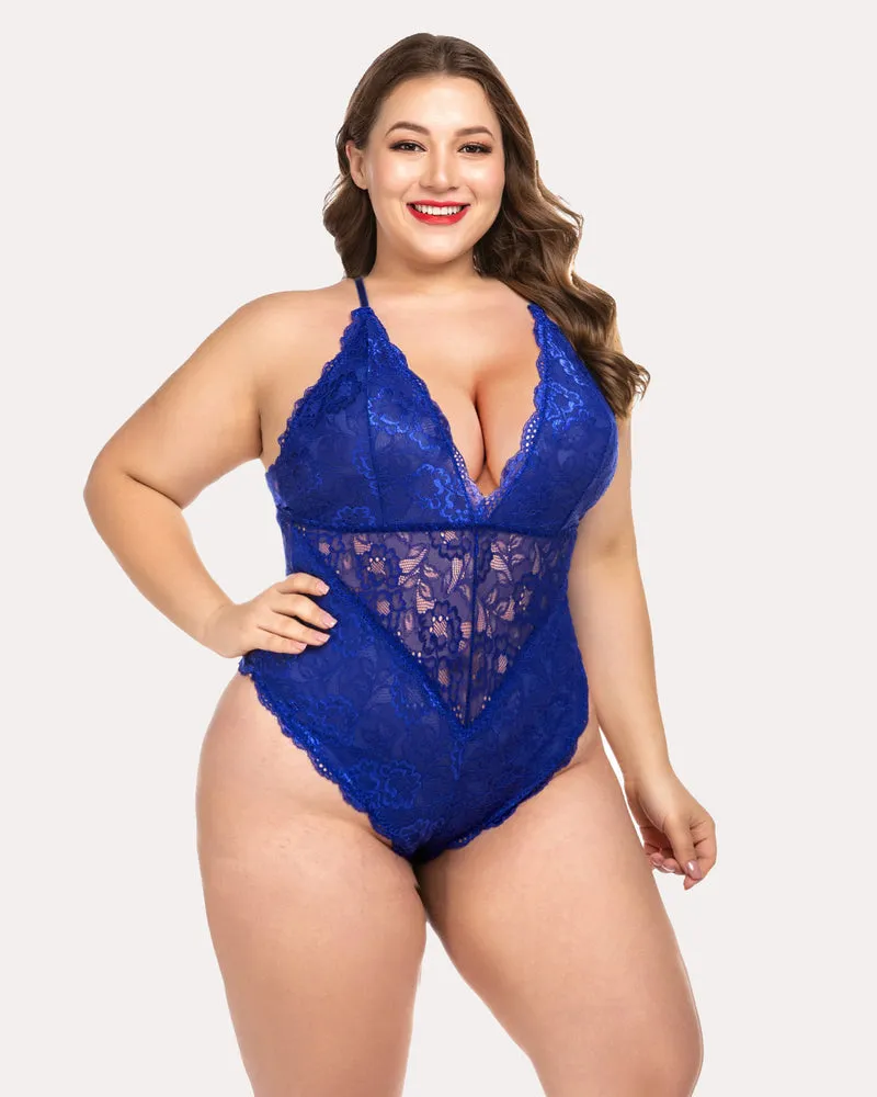 Pius Size Snap Crotch Lace Bodysuit